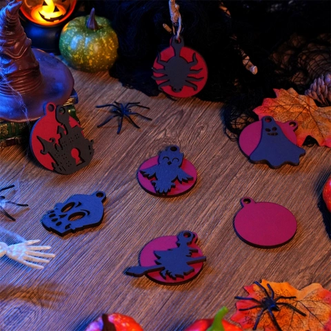 Halloween Wood Carving Ornaments, Doors & Windows Decorations Hanging Red Series
